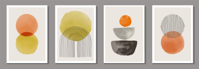 Set of minimalist posters with abstract organic shapes composition