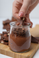 Concept of delicious and sweet food - chocolate mousse