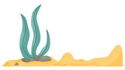 Underwater simple cartoon background. River bottom vector illustration. 