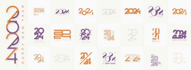 Happy new year numbers 2024 collection. With unique figures and hand made. Vector illustration design for new year greeting and celebration.