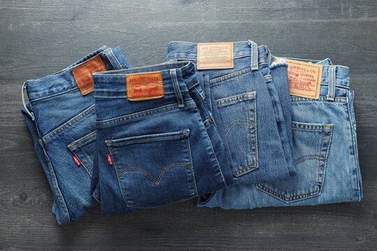 Odessa, Ukraine, 17.05.23: Modern Levis jeans, concept of casual modern clothes