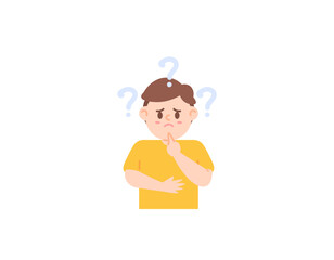 A boy who is wondering. The boy who is confused and indecisive. question. funny, cute and adorable kid character. facial expressions. illustration design. vector elements. white background