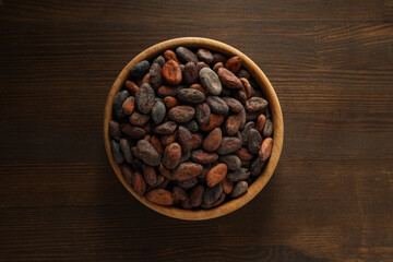 Concept of fresh and aromatic food - cacao beans