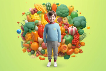 Fototapeta na wymiar medical art of kid body shaped with vegetables with Generative AI