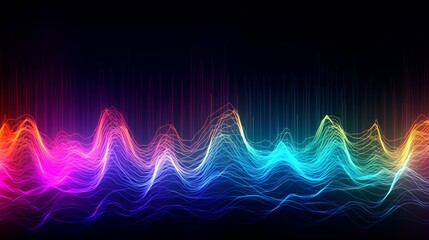 Dynamic and bright background with sound waves in neon colors. Generative AI