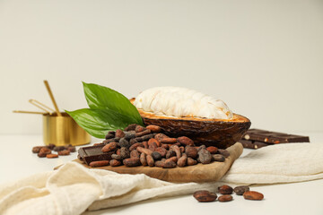 Concept of fresh and aromatic food - cacao beans