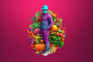 Fototapeta na wymiar medical art of man body shaped with vegetables with Generative AI