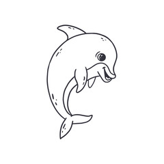 Hand drawn cartoon dolphin in doodle style isolated on white background. Sketch. Coloring. 