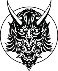 japanese oni hannya mask vector illustration isolated in wite background for logo or tattoo design
