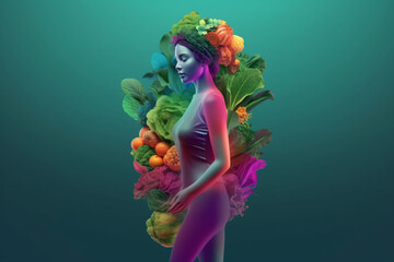 medical art of girl body shaped with vegetables with Generative AI