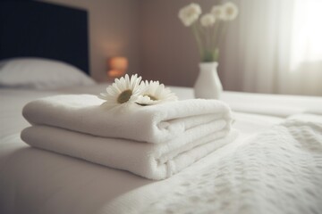 Fototapeta na wymiar window bed towel spa welcome comfortable modern bath flower bedchamber. Generative AI.