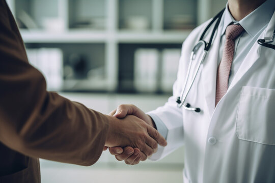 doctor shake hands with patient in medical clinic with Generative AI