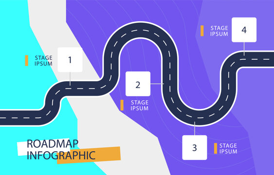 
Roadmap infographics template. 
Winding road with stages. 
Vector EPS 10
