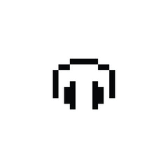 headset icon pixel art style with black color and white background good for your project and game asset.