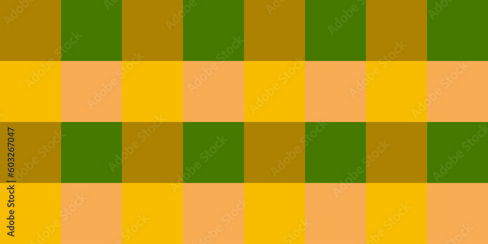 Poster abstract tiled surface pattern with random colored orange, amber, brown and green squares - wide sca