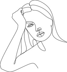 One line girl or woman portrait design. Hand drawn minimalism style vector illustration