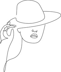 Black and white illustration of woman in hats