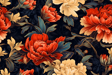 Chinese Floral Vintage Wallpaper, Generative AI