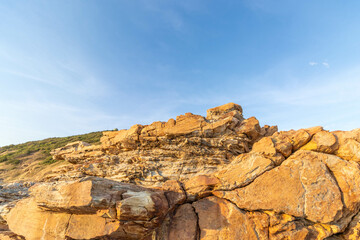 Rock layer formation landscape at Khao Laem Ya National Park with blue sky background