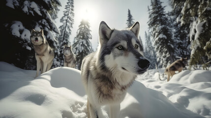 Naklejka premium Snow wolf in nature. Generative AI