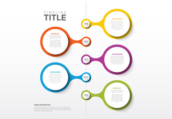 Light infographic timeline template with circle bubbles icons on vertical time line