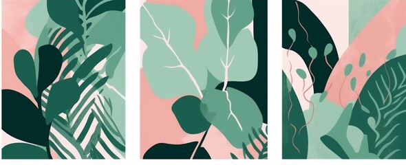 design illustration poster jungle abstract template set leaf nature art. Generative AI.