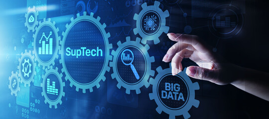 Fototapeta na wymiar Suptech Regtech Supervisory Regulation technology concept on virtual screen.