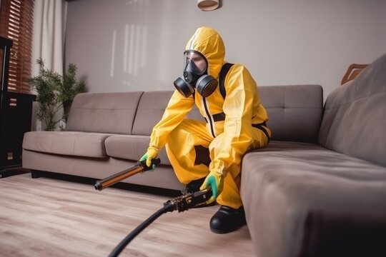 kill control sofa pest exterminator uniform pesticide cockroach termite insect. Generative AI.