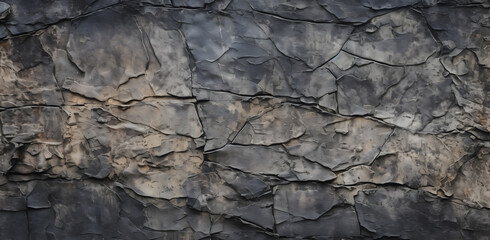 Fototapeta premium Cracked Elegance: Dark Black Stone Texture with Grunge and Muted Soft Light, Dark Background Wallpaper with gentle, calm feeling to it