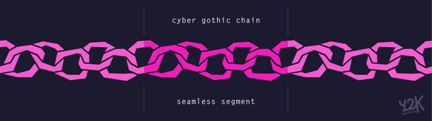 Trendy y2k style pink chain. Brutal gothic graphics. Horizontal seamless repeat. Brutalism design elements for decoration. Vector graphics