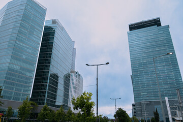 Obraz premium a city with a large number of glass buildings - May 27, 2022. Warsaw, Poland.