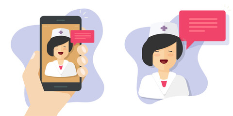 Doctor health care medical online digital call icon vector on cell phone, cellphone mobile app woman healthcare virtual consultation, tele medicine image, female girl paramedic isolated clipart - obrazy, fototapety, plakaty