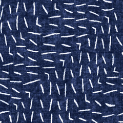 Indigo-Dyed Effect Irregular Dashed Graphic Motif Textured Pattern. 