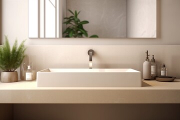 Obraz na płótnie Canvas sunlight luxury house wall design sink faucet interior counter bathroom modern. Generative AI.