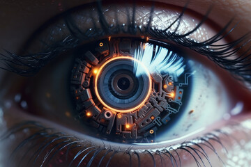 Close-Up of Futuristic Robotic Bionic Eye, Signifying Future of Vision and Solution to Blindness, Generative AI