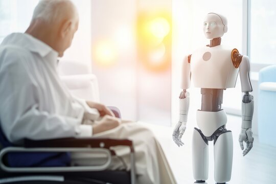 a robot nurse treating an elderly patient