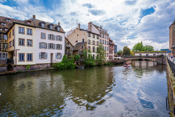 Fototapeta na wymiar Canal side view in Strasbourg City of France
