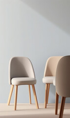 chair design in a modern style. The chair features a unique silhouette with clean lines and a seamless, monochromatic finish