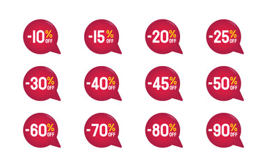 Special offer sale tag and banner. Discount sale offer price stickers from -10% off to -90% off set. Retail advertising concept design.