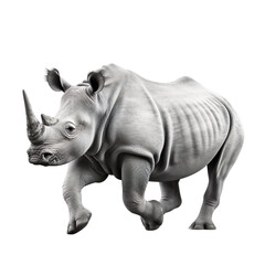 Fototapeta premium side view of animal rhinoceros running on transparent background, Generative Ai