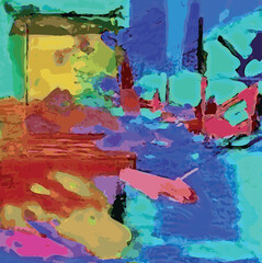 Illustration Vecteur Art Abstrait Contemporain Moderne Peinture Tableau Géométrique Fluide Marbrure Multicolore Expression