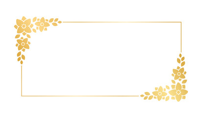 Rectangle gold floral frame template. Luxury golden frame border for invite, wedding, certificate. Vector art with flowers and leaves.