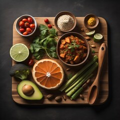 vegan spices and herbs on wooden table