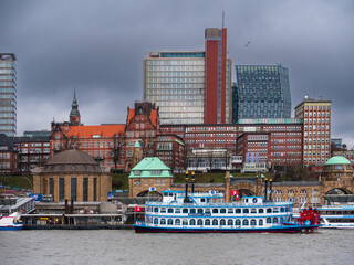 Fototapeta na wymiar Hamburg Landungsbrücken and the scenic view around the port