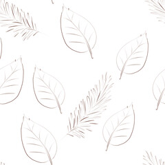 Seamless background with leaves and fir branches. Sketch. Freehand drawing. Vintage style. Forest. Forest pattern