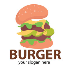cute burger simple logo vector with blend of light brown purple green and light green colors