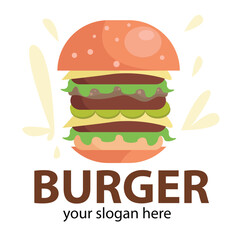 vector logo simple cute burger with chocolate coated mix of yellow green and cream also pink