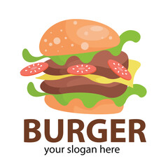 cute burger simple logo vector with a blend of brown yellow green and cream also pink