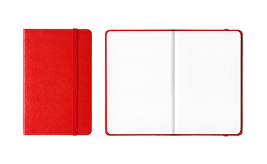 Red closed and open notebooks isolated on transparent background