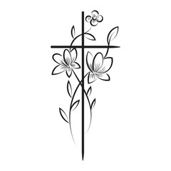 Holy Cross with Floral design for print or use as card, flyer, Tattoo or T Shirt
